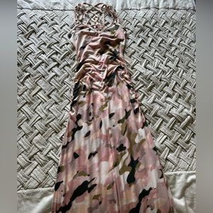 Venus Women’s Ruched Tank Dress Pink Camouflage Print Stretch Size M